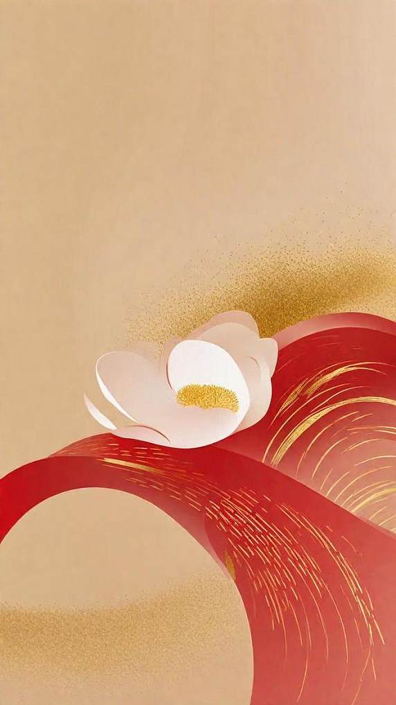 潮国创意红金新年花朵贺卡邀请函背景春节元旦