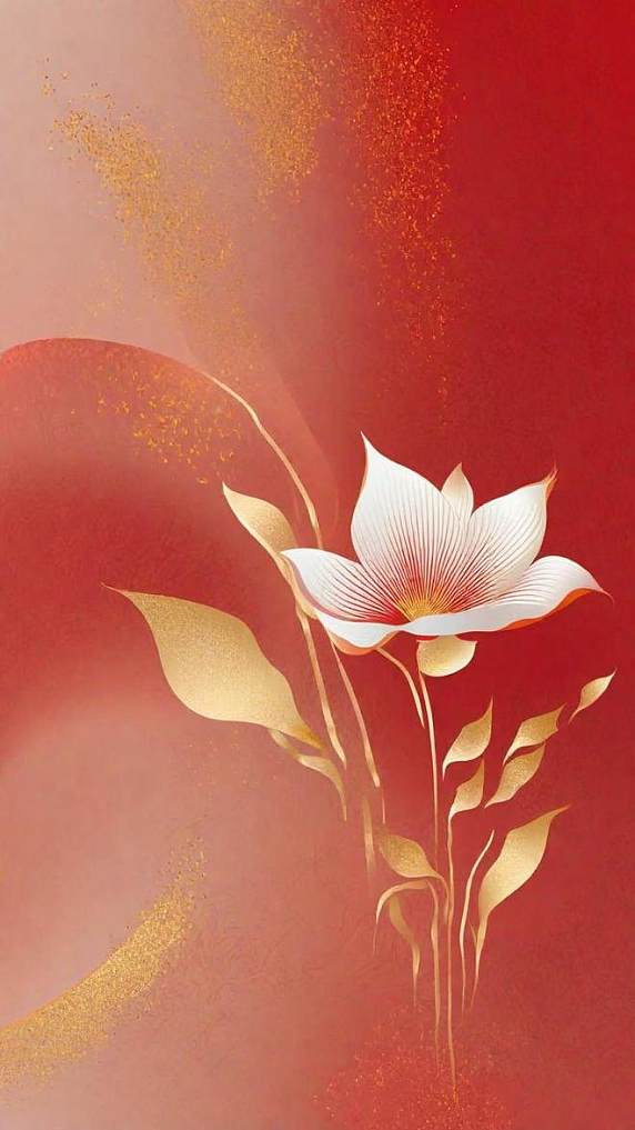潮国创意红金新年花朵贺卡邀请函背景春节元旦