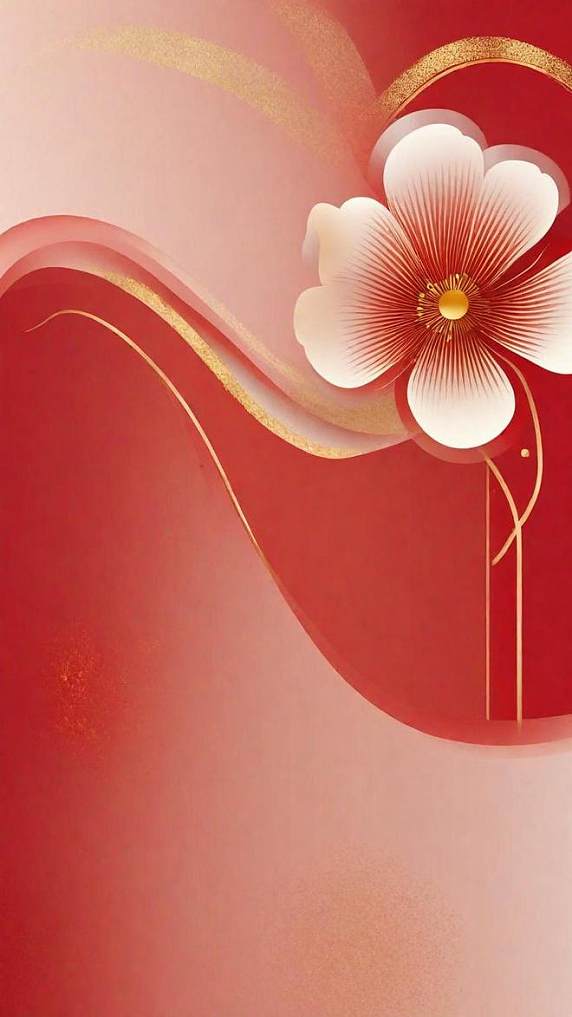 潮国创意红金新年花朵贺卡邀请函背景春节元旦
