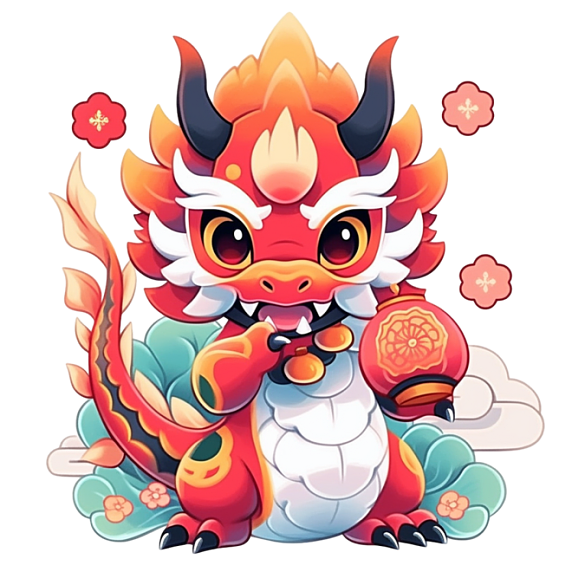 潮国创意春节插画卡通龙可爱龙年扁平