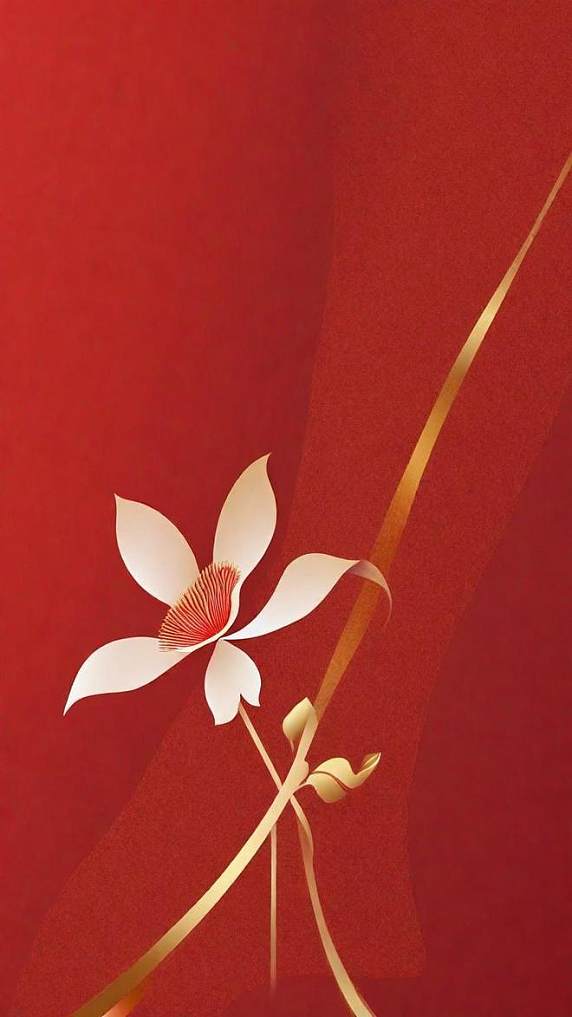 潮国创意红金新年花朵贺卡邀请函背景春节元旦