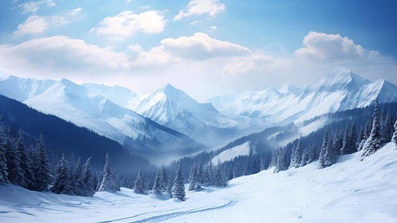 潮国创意辽阔壮丽的雪山美景冬天冬季雪景雪地风景