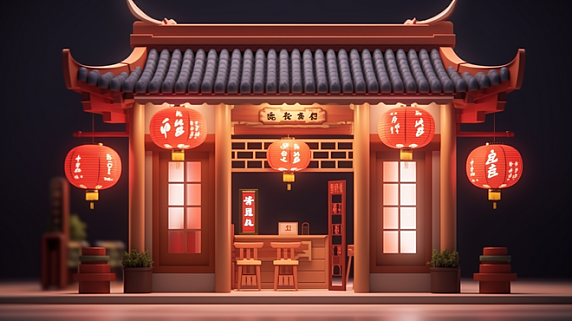 潮国创意中国风喜庆灯笼建筑插画12