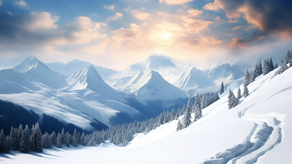 潮国创意辽阔壮丽的雪山美景冬天冬季雪景雪地风景