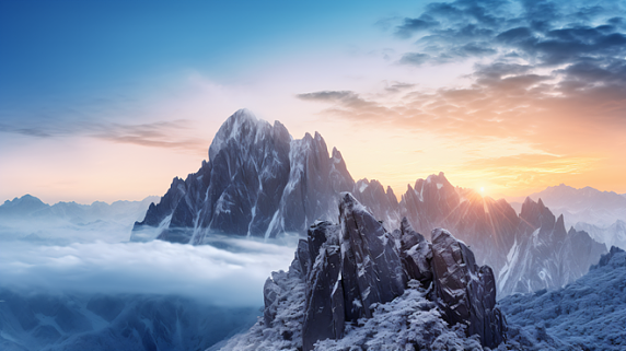 潮国创意辽阔壮丽的雪山美景冬天冬季高山风景