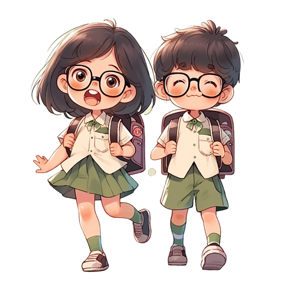 潮国创意开学季可爱的男孩女孩手绘元素