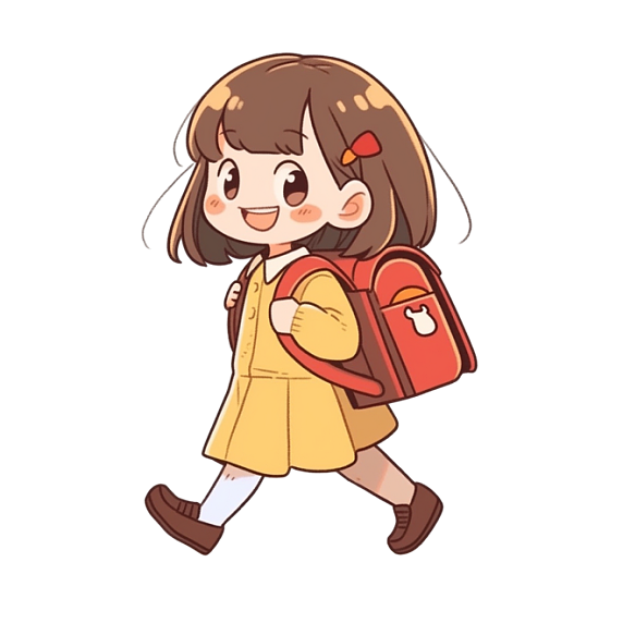 潮国创意卡通小女孩手绘开学季背着书包元素