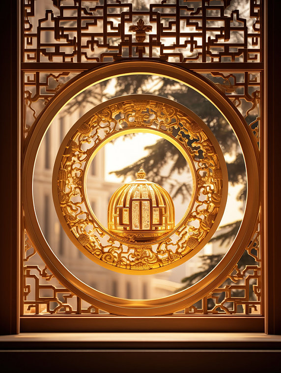 创意复古窗户光影中国风意境门窗剪影传统建筑插画素材
