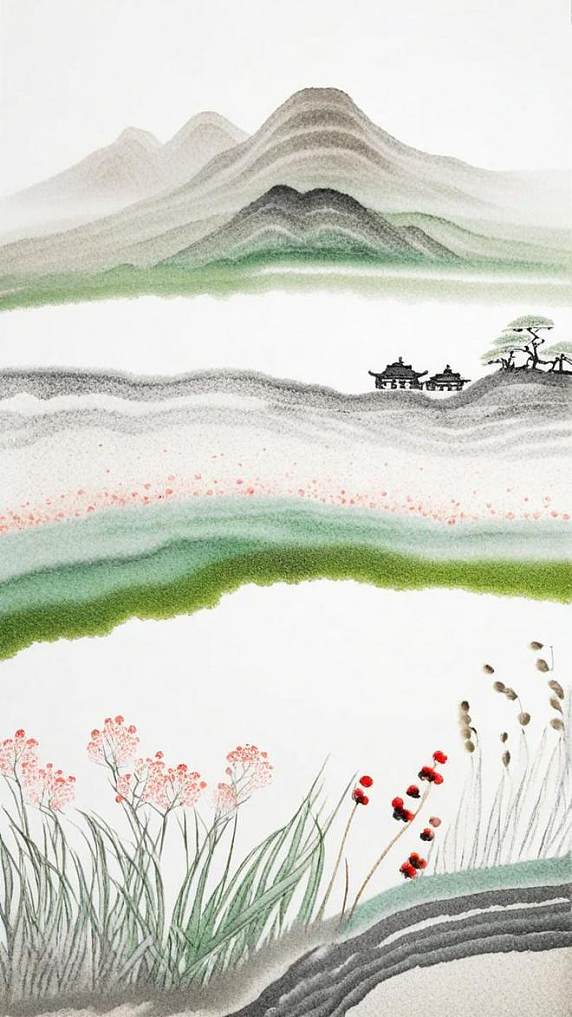创意春季春天水墨清新简约的点彩彩墨质感风景素材
