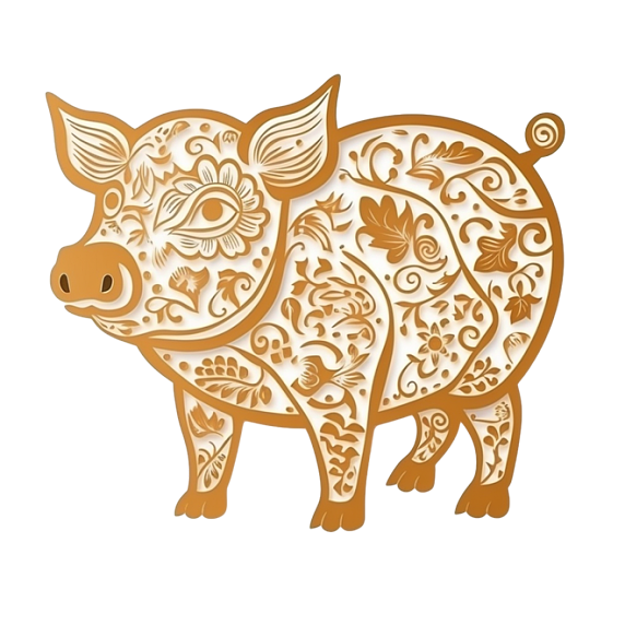 创意金色剪纸风传统十二生肖猪金箔动物PNG素材