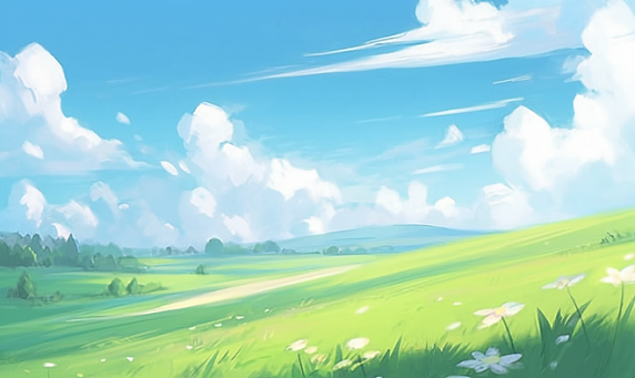 创意自然风景卡通春天田园风治愈春季背景插画