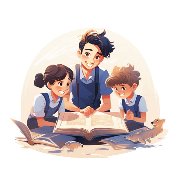 创意ai快乐同学开学季教育培训看书阅读元素免抠图案