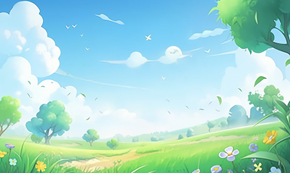 创意春天自然风景卡通手绘治愈插画春季背景