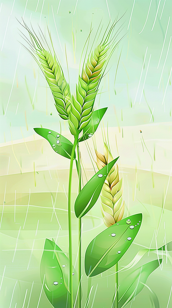 创意春天春雨谷雨节气麦穗春种春耕农田谷物背景