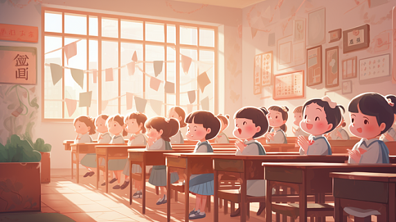 创意儿童节教育学习开学季教室中上课的小学生教师节插画