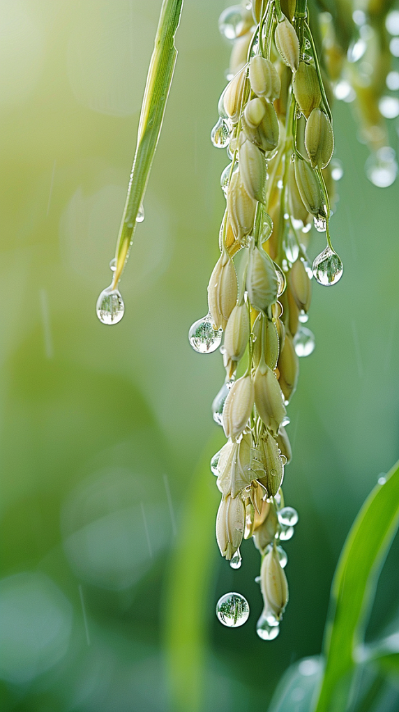 创意春耕农业稻田春天春雨谷雨节气稻穗背景