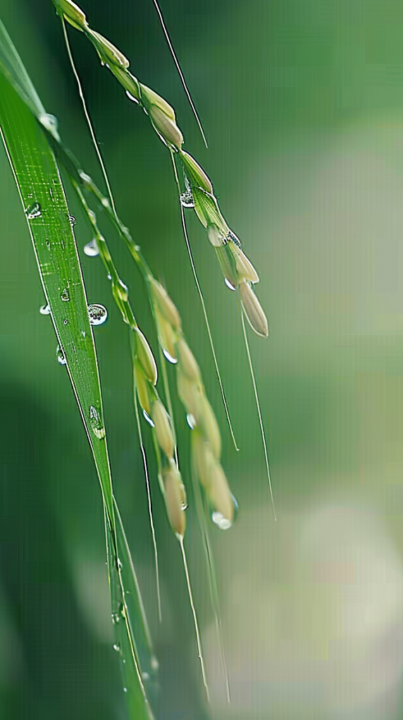 创意春天春雨谷雨节气稻穗春耕农业稻田背景