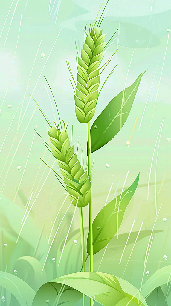 创意春天春雨谷雨节气麦穗春耕春种麦田背景