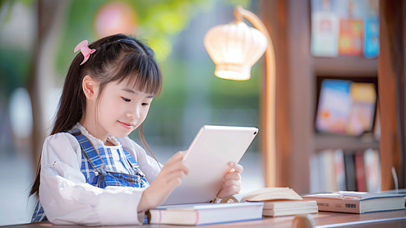 教育培训学习人物看平板电脑的女孩学生儿童摄影1