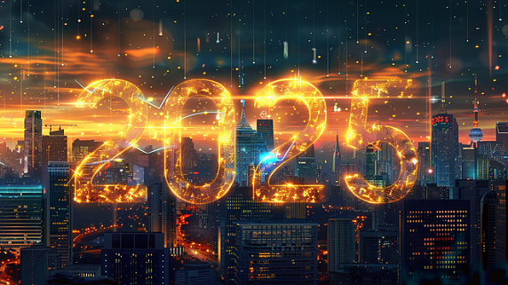创意城市光影蛇年新年数字艺术字2025背景图