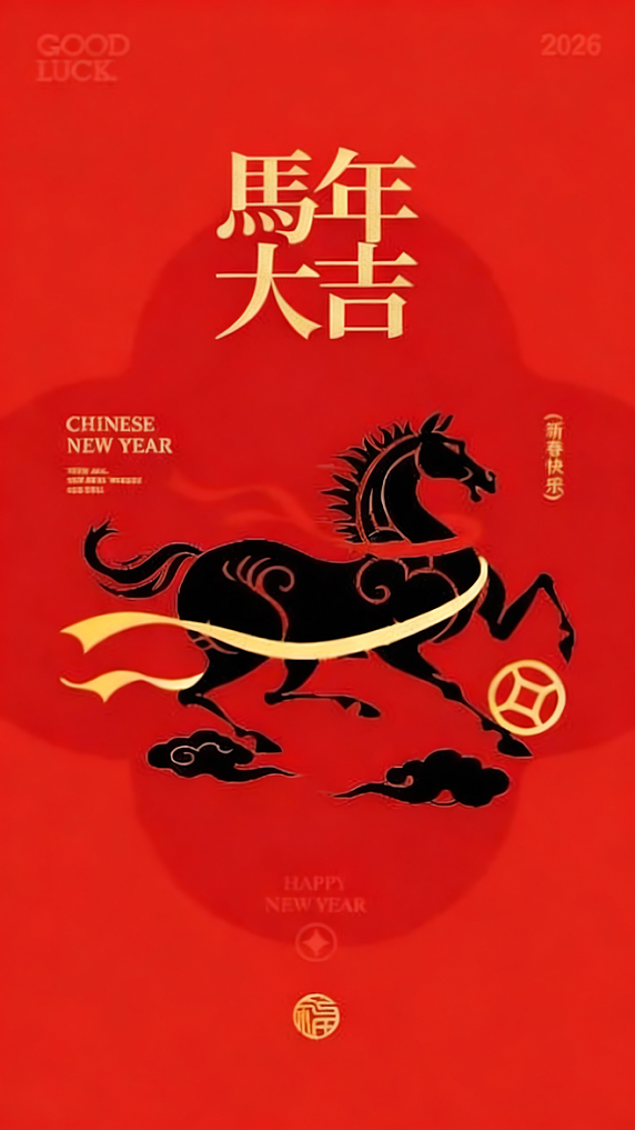 创意马年大吉马年汉风小黑马红包封面套图图片