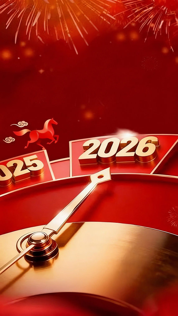 创意元旦2026年喜庆3D立体跨年时钟图片