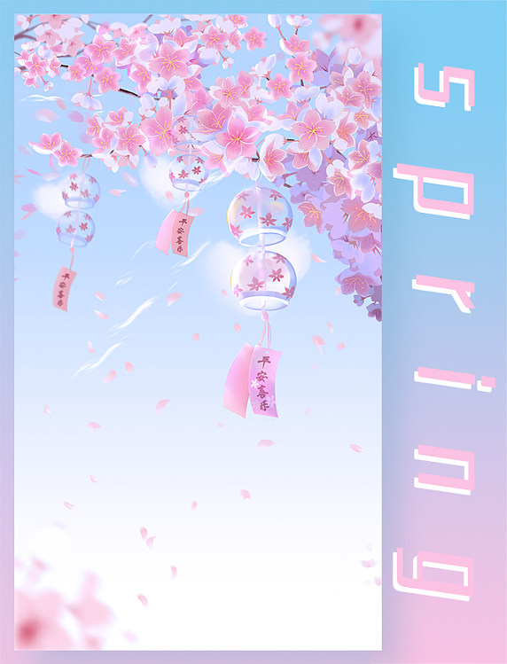 春天的樱花天空插画