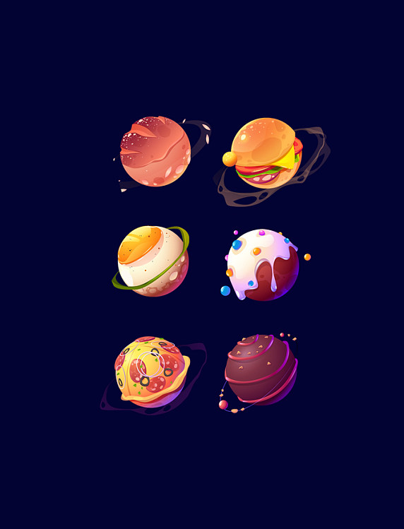 糖果质感多色渐变美食星球宇宙图标icon