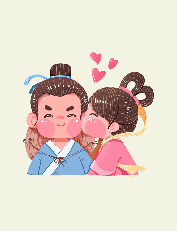 Q版七夕情人节古风牛郎织女接吻