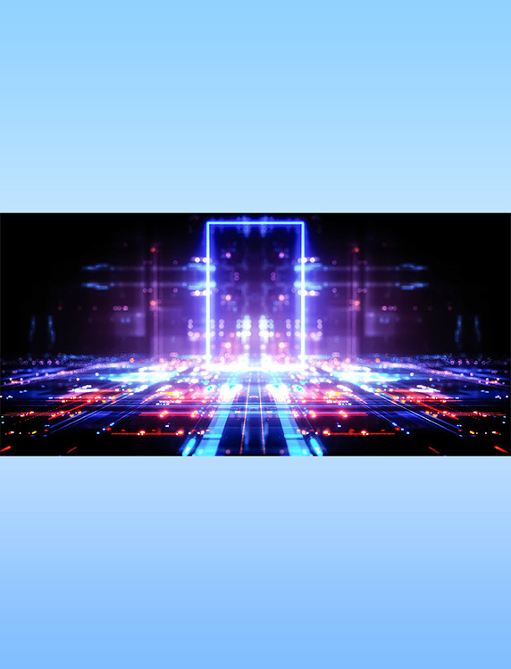 蓝色渐变霓虹科幻风3D立体空间C4D背景