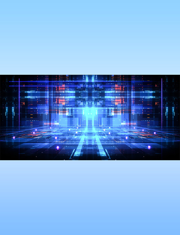 蓝色渐变霓虹科幻风3D立体空间C4D背景