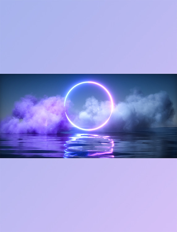 蓝色霓虹渐变3D立体空间C4D海面光圈背景