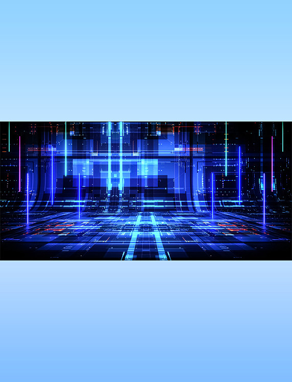 蓝色渐变霓虹科幻风3D立体空间C4D背景