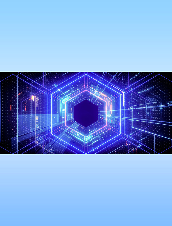 蓝色渐变霓虹科幻风3D立体空间C4D背景