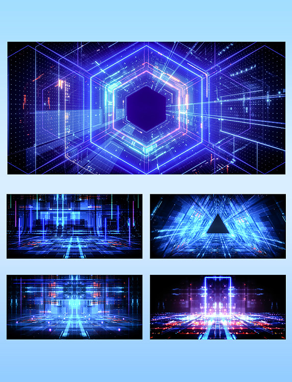 蓝色渐变霓虹科幻风3D立体空间C4D背景