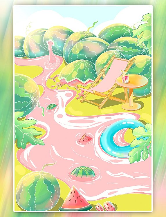 创意夏日冰镇西瓜夏天三伏天入伏初伏手绘插画海报背景