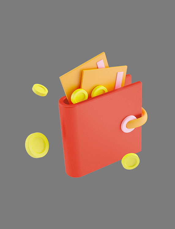 红色C4D立体卡通金币钱包财富金融理财