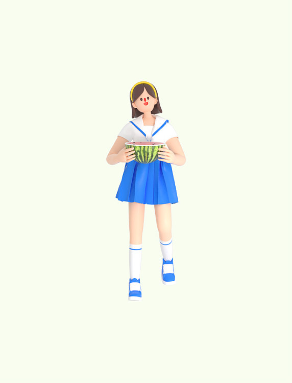 3D立体春夏西瓜人物夏天