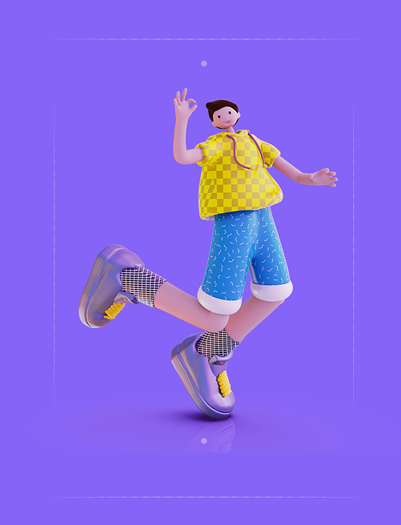 3D立体长腿潮流运动OK拿捏手势男