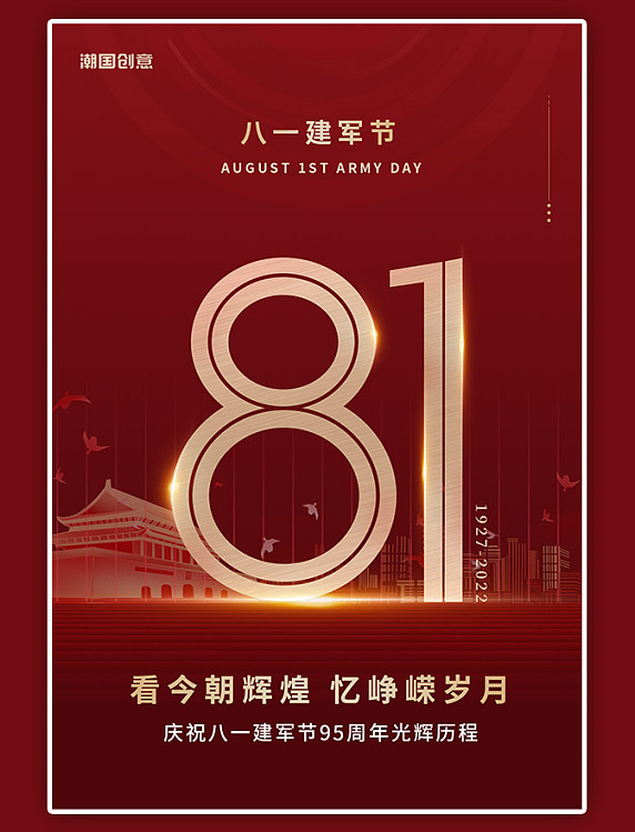 建军节庆祝八一建军周年纪念红色简约风大气海报