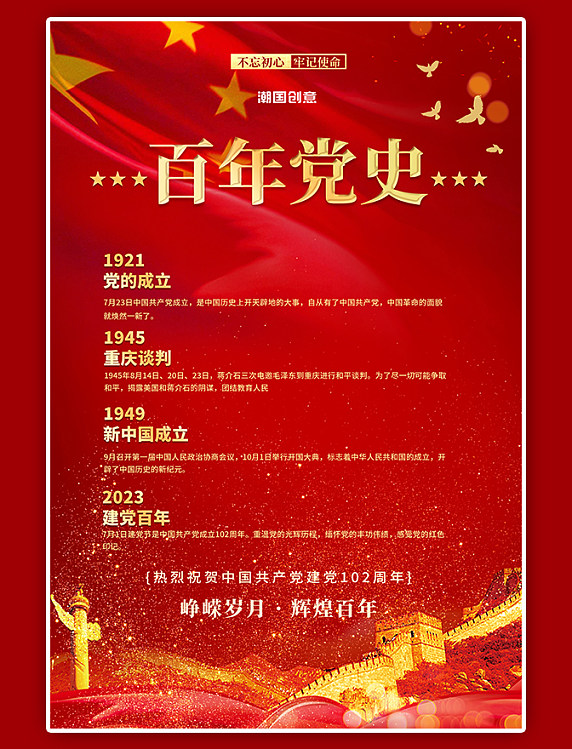 峥嵘岁月辉煌百年党建百年党史102周年红色创意海报