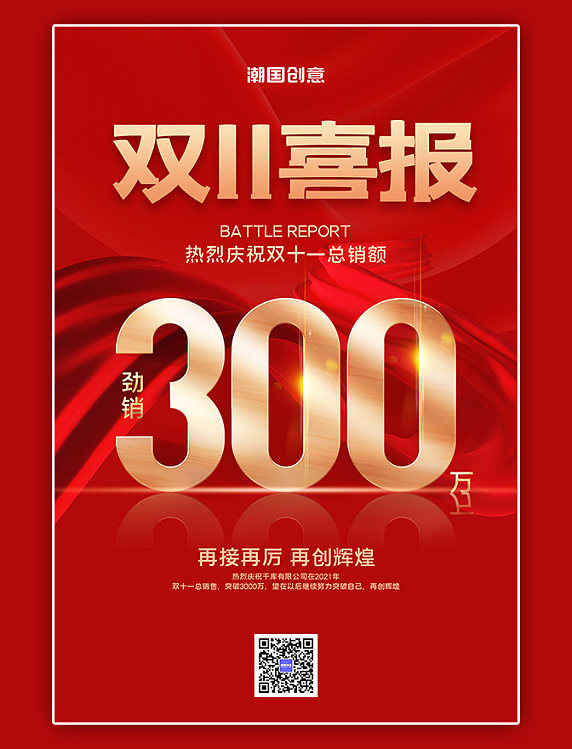 双11喜报丝绸红色简约海报