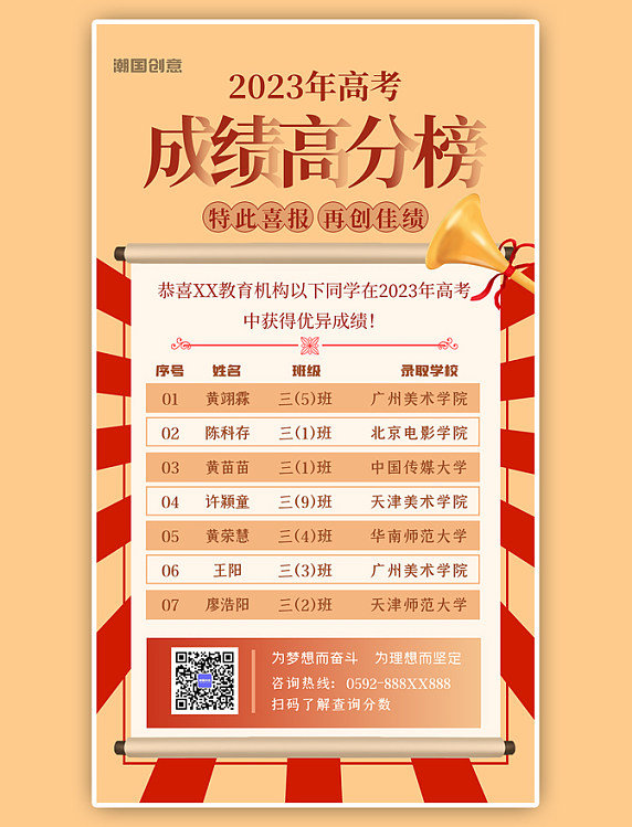 2023年高考喜报几何黄色简约海报