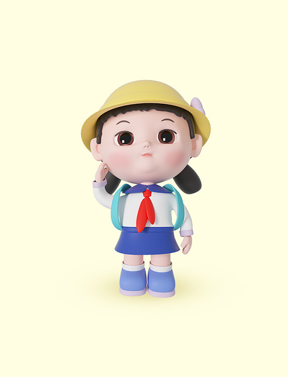 3d立体开学季学生上学学习场景模型素材人物儿童敬礼