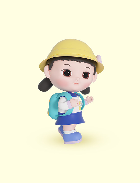 3d立体开学季学生上学学习场景模型素材人物儿童背书包放学
