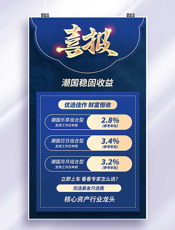 蓝色深蓝色金融理财银行喜报业绩收益财富平面海报设计