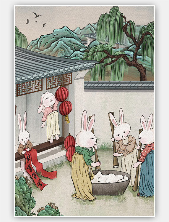 2023癸卯兔年古风兔子过年插画