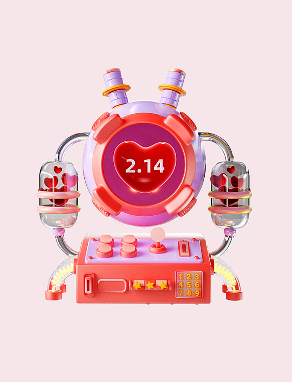 C4D立体情人节爱心抽奖机