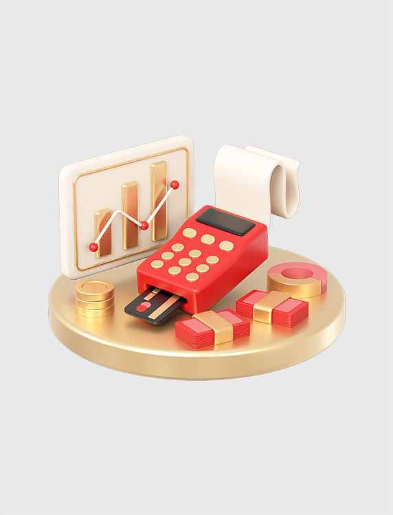 创意C4D立体3D银行金融理财组合POS机金币