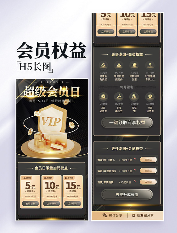 会员权益黑金色金融理财营销长图设计